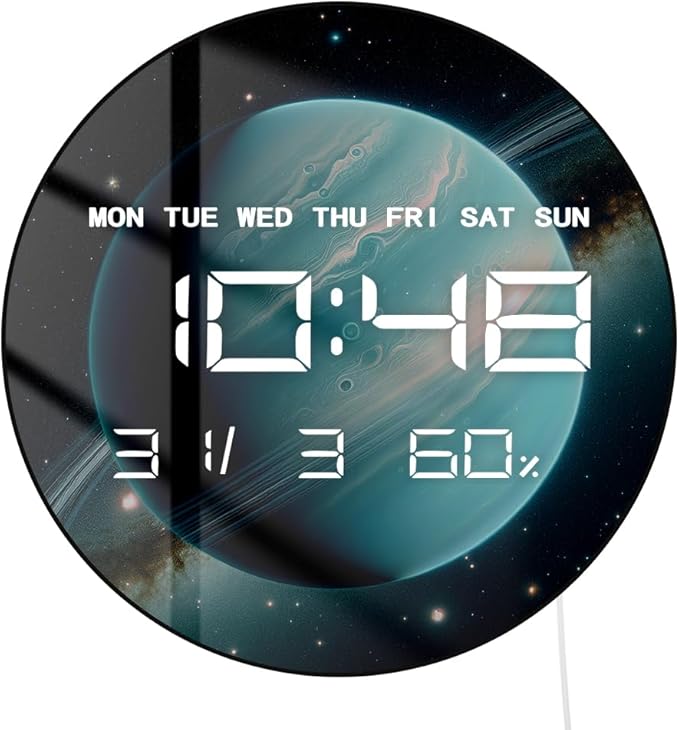 Timethink 12'' Planet Uranus Digital Wall Clock Large Display, Space Solar