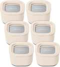 Caraway 6pc Food Storage Container Set - 1.75 Cup Glass Storage Container for Food (6) - Non-Toxic Ceramic-Coated Glass - Air Release Technology - Compact & Stackable Design - Cream
