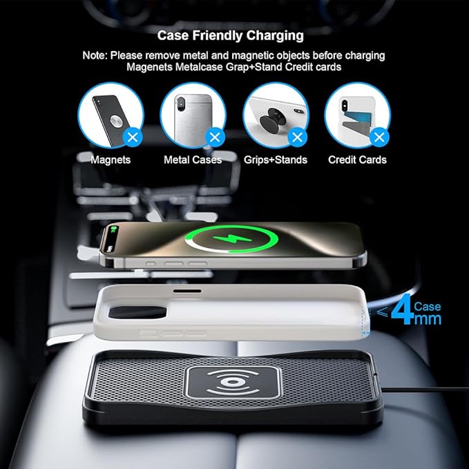 Wireless Car Charger Pad for Nissan Frontier 2000-2026, Type-C/USB 20W Car Wireless Charger Non-Slip Phone Charging Pad Car Accessories,A 30cm Cable Type-C Plug