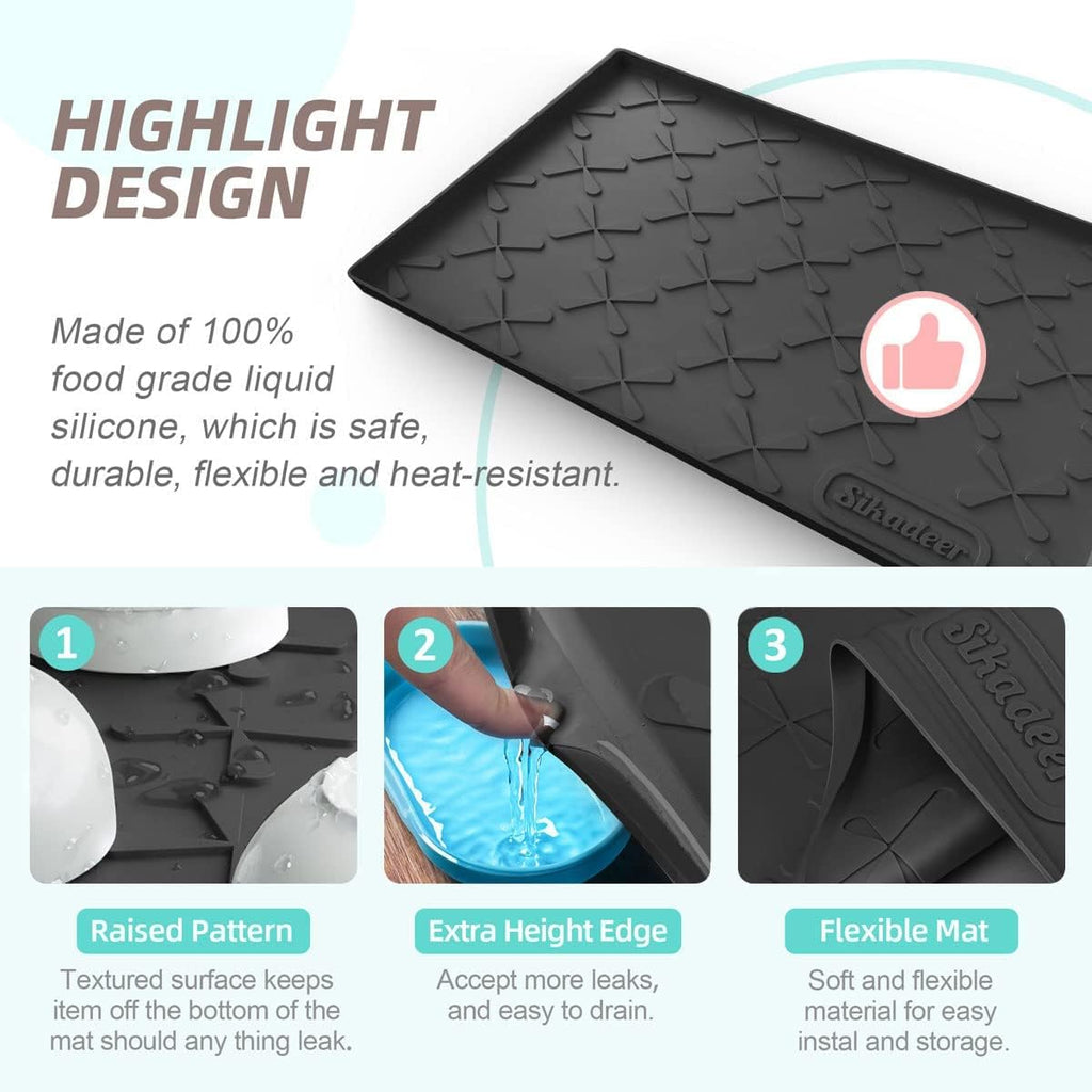 SIKADEER 22" x 19" Under Sink Mat Waterproof, Silicone Mat Kitchen Drawer Shelf and Cabinet Liner, Sink Protector for Kitchen Organizers and Storage, Boot Tray Pet Food Mats