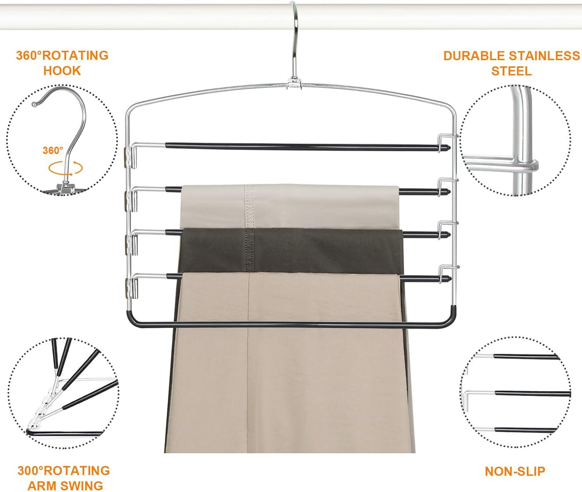 TOPIA HANGER Pant Hangers Space Saving 3 Pack Yoga Pants Leggings Hangers for Closet Non Slip 5 Tier Swing Arm Hanger Organizer for Pants Yoga Pants Leggings Trouser Jeans Slack - CT49B