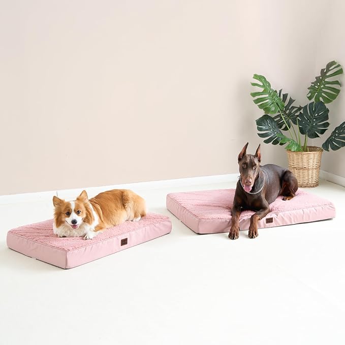 EHEYCIGA Orthopedic XL Dog Beds for Extra Large Dogs with Removable Washable Cover for Crate, Pink, 41x27