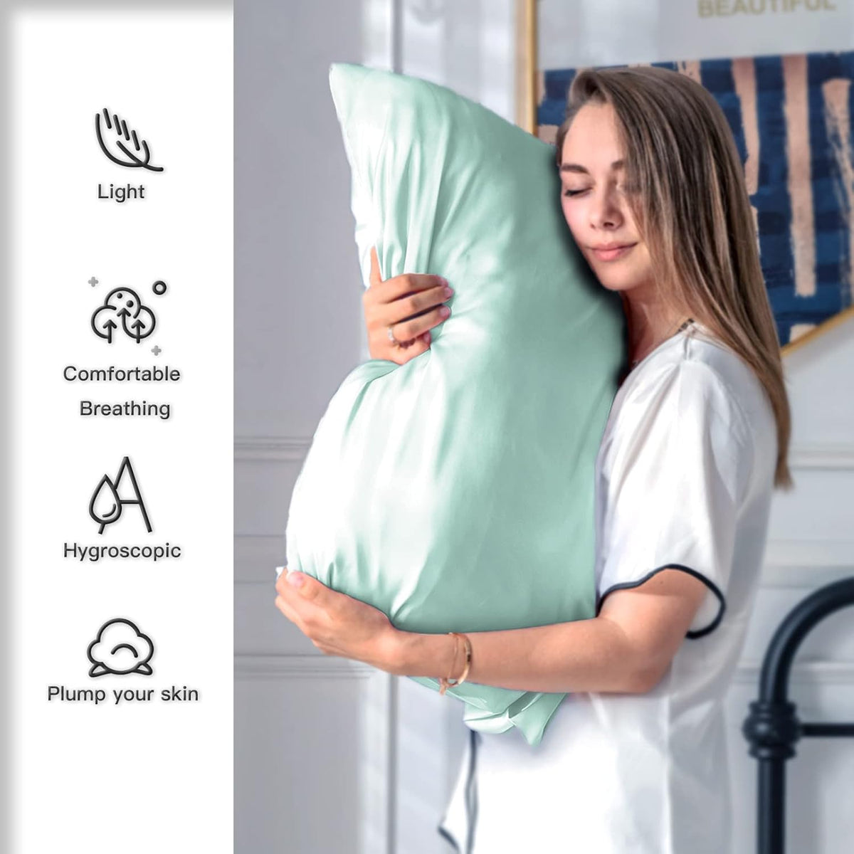 SUATIEN Mulberry Silk Pillow Cases Queen Size Silk Pillowcase for Hair and Skin with Zipper Soft Breathable Smooth Cooling Silk Pillow Case for Sleeping,Gifts for Women (Sage Green,20"X 30",1Pcs)