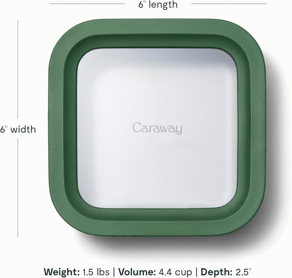 Caraway 2pc Glass Food Storage Set - 4.4 Cup Food Containers (2) - Ceramic Coated - Non Toxic, Non Stick Lunch with Lids - Dishwasher, Oven, & Microwave Safe - Sage