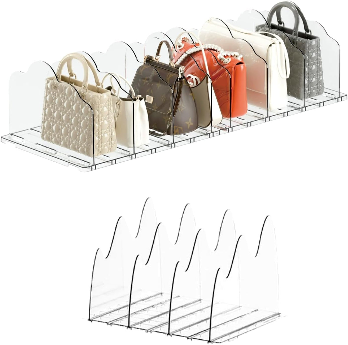 Adjustable Acrylic Purse Organizer for Closet Shelf – Clear Handbag Storage Divider, Pocketbook Rack, Clutch Holder, Purse Shelf Organizer for Women’s Closet Organization