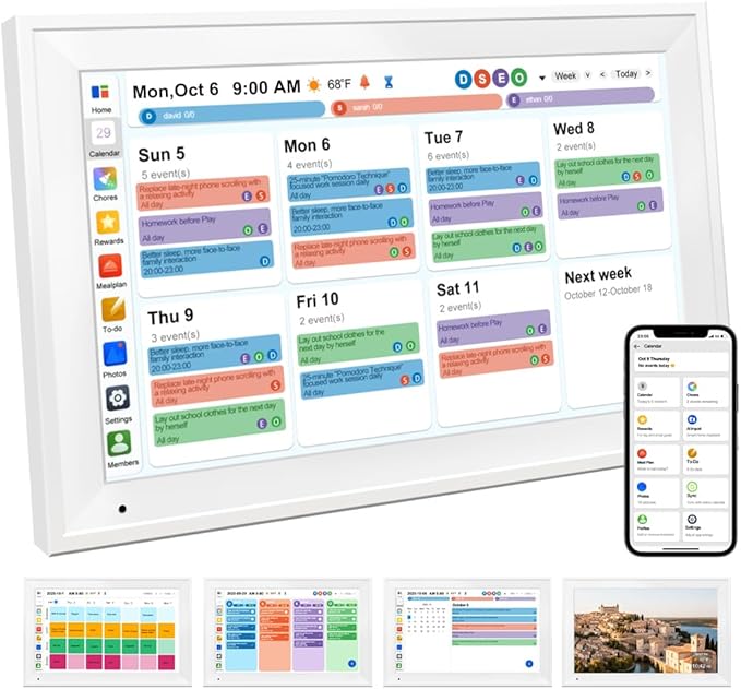 Smart Digital Calendar Family Planner Chore Chart HD Touchscreen Meal Planner &