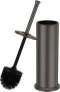 Pewter Toilet Brush and Holder，Extra Long Handled Toilet Brush for Bathroom，Stainless Steel Heavy Duty Toilet Bowl Brush,Removable Inner Bowl,Deep Cleaning Dense Bristles Cleaner Brush -Space Saving