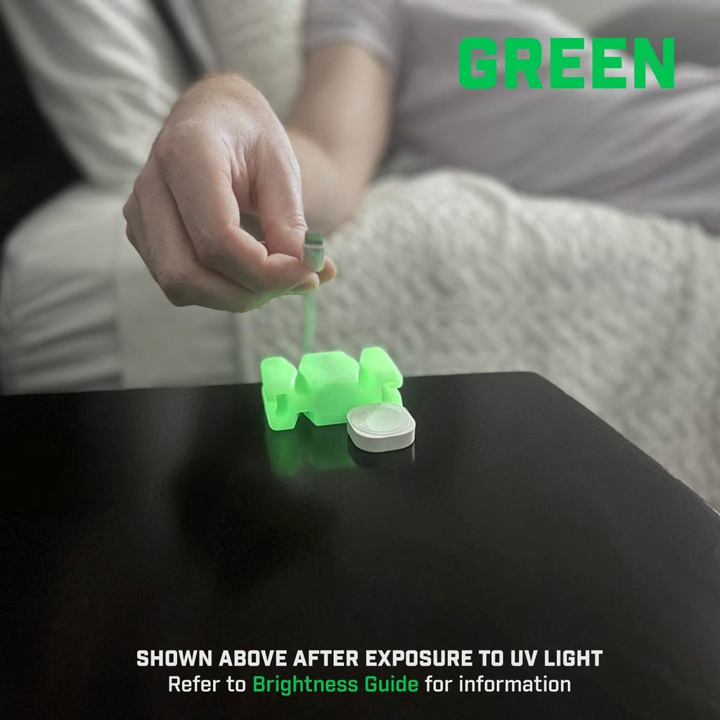 GlowBrick Stocking Stuffers for Adults Cord Management Weighted Cord Holder Cable Wrap Phone Stand - Glow-in-The-Dark Gadget Organizer for Nightstand. Gift for Men, Silicone. Glowing Green
