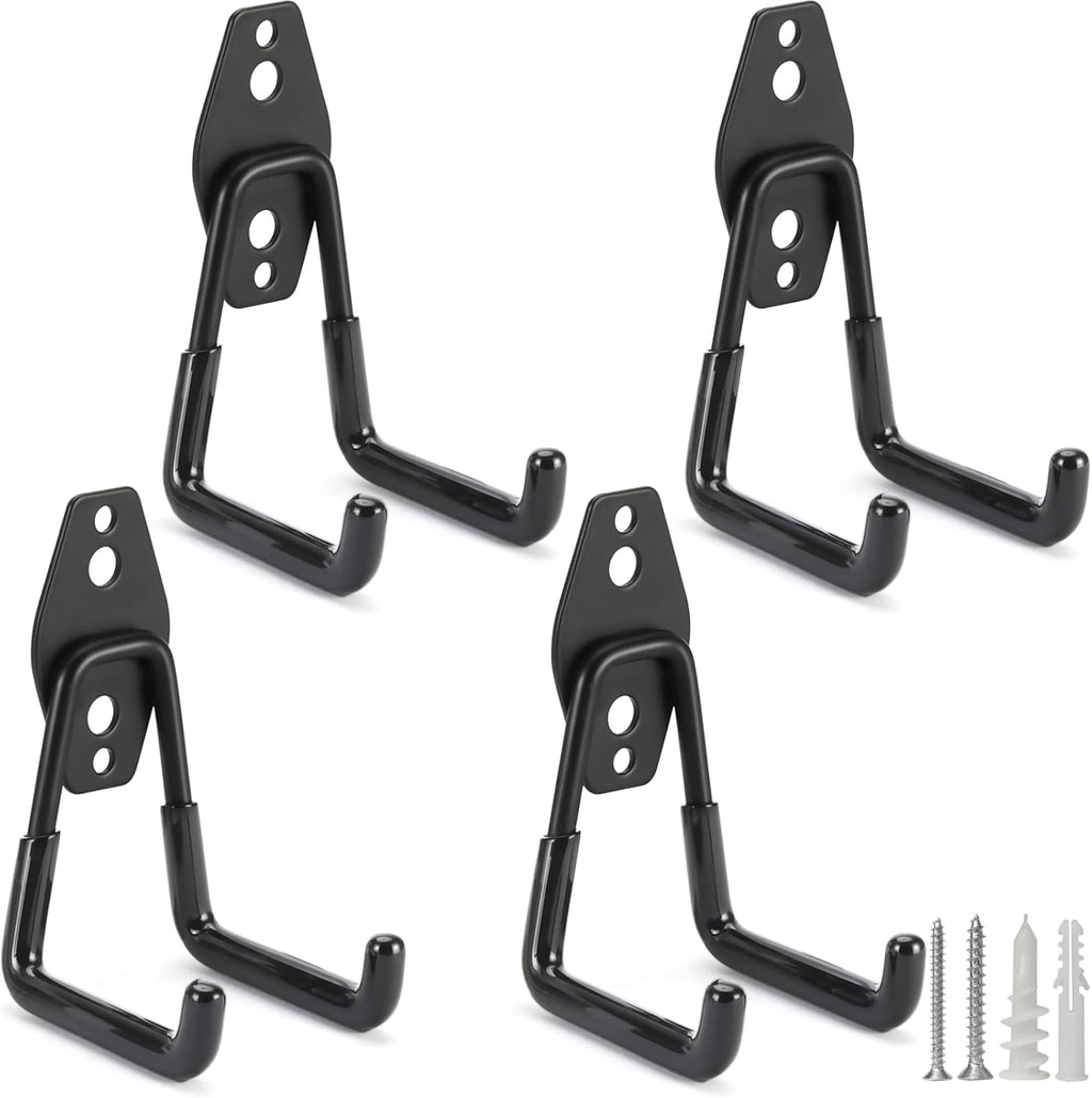 4 Pack Heavy Duty Garage Hooks Storage Organizer Wall Mount Power and Garden Tool Hangers, for Hanging Ladders, Ropes, Hose, Bulk Items