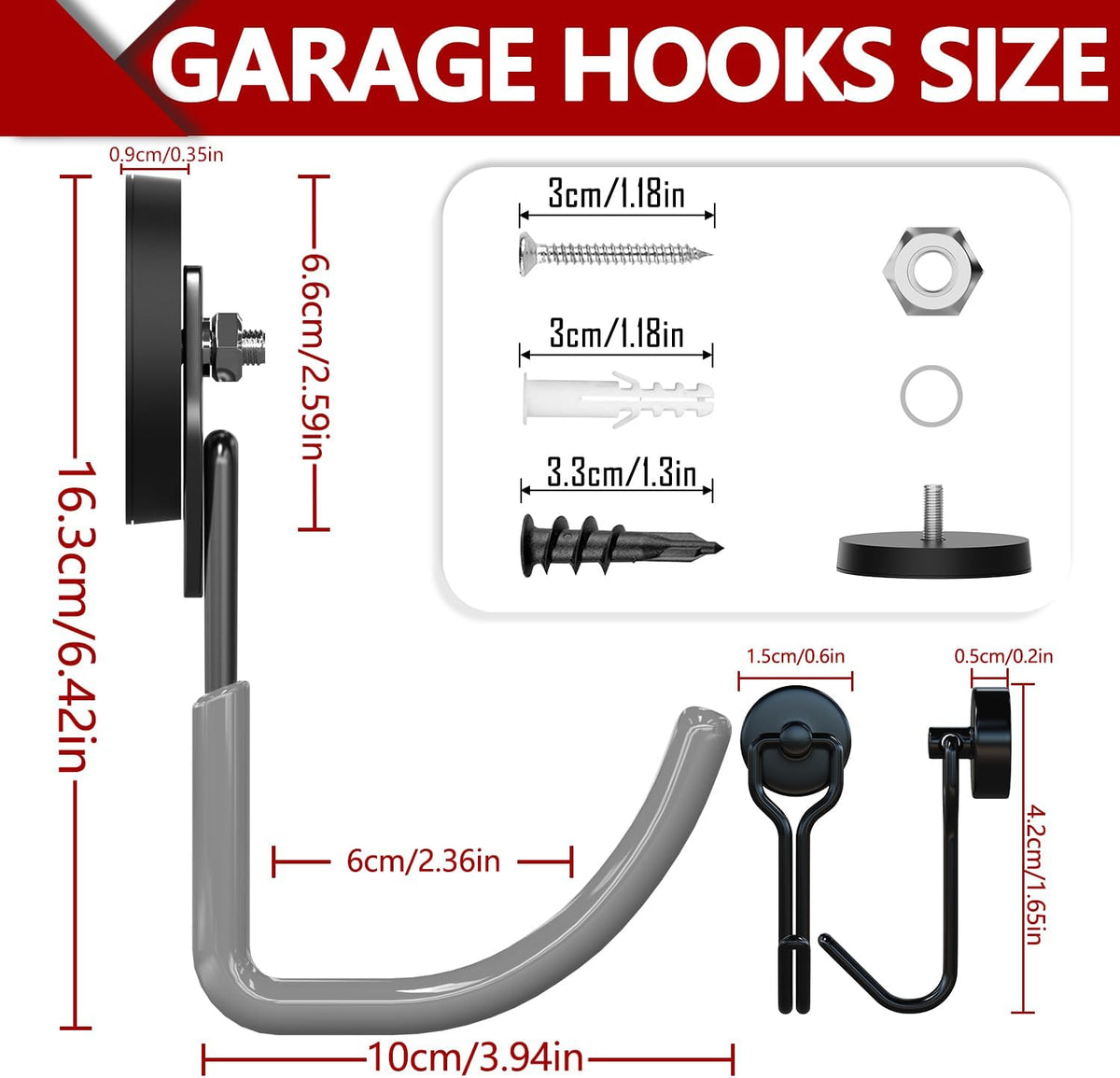 3-H Heavy Duty Magnet Garage Hooks 2 Pack, J Shape Strong Magnetic Hooks for Hanging Cordless Power Drill, Utility Magnetic Tool Holder for Metal Cabinet, Steel Pegboard, Toolbox, Garage(Grey)