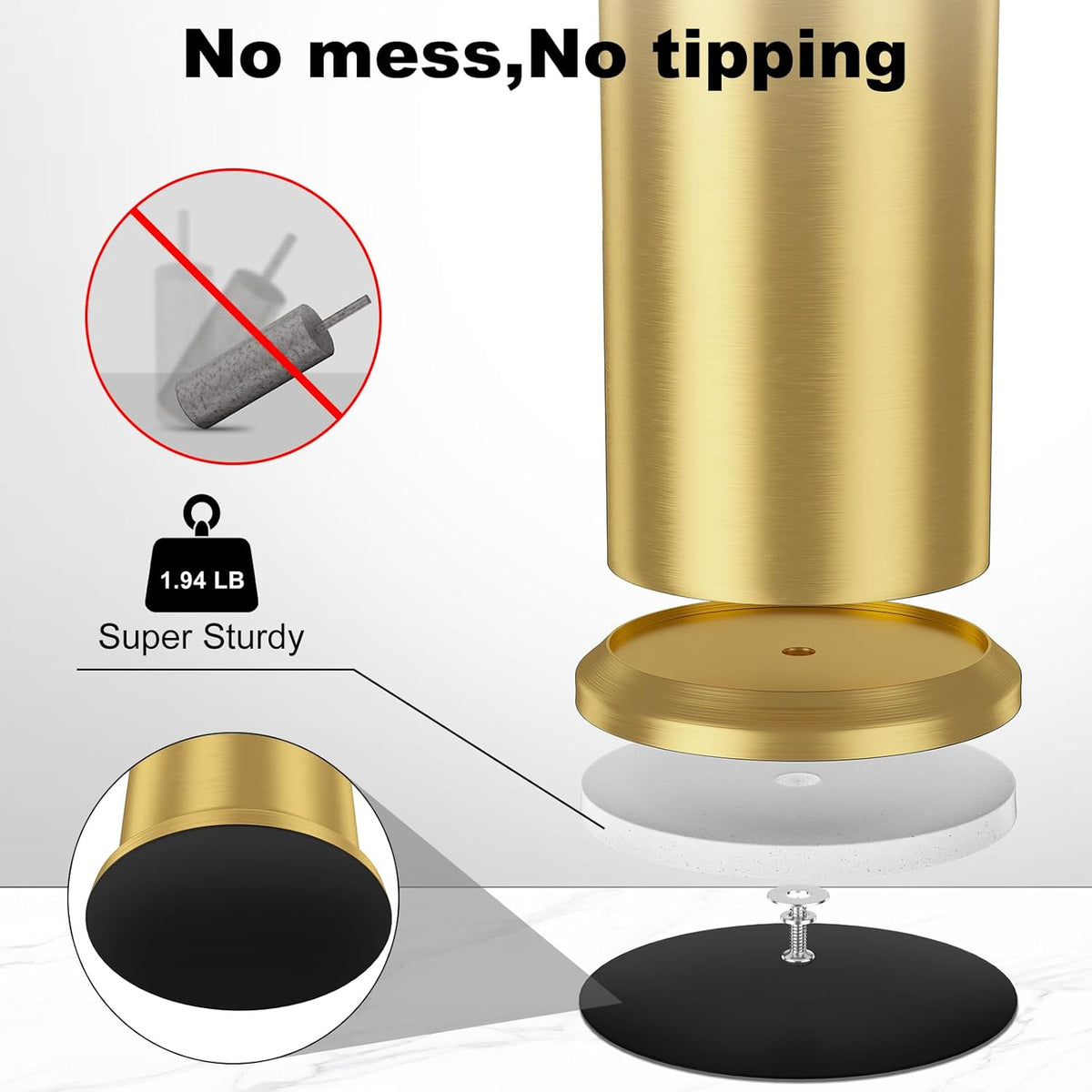 Brass Toilet Brush and Holder，Long Handled Gold Toilet Brush for Bathroom，Stainless Steel Heavy Duty Toilet Bowl Brush,Removable Inner Bowl,Deep Cleaning Dense Bristles Cleaner Brush -Space Saving