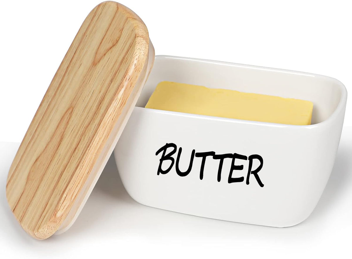 HAOTOP Large Porcelain Butter Dish with Lid Perfect for 4 Stick of Butter (White)