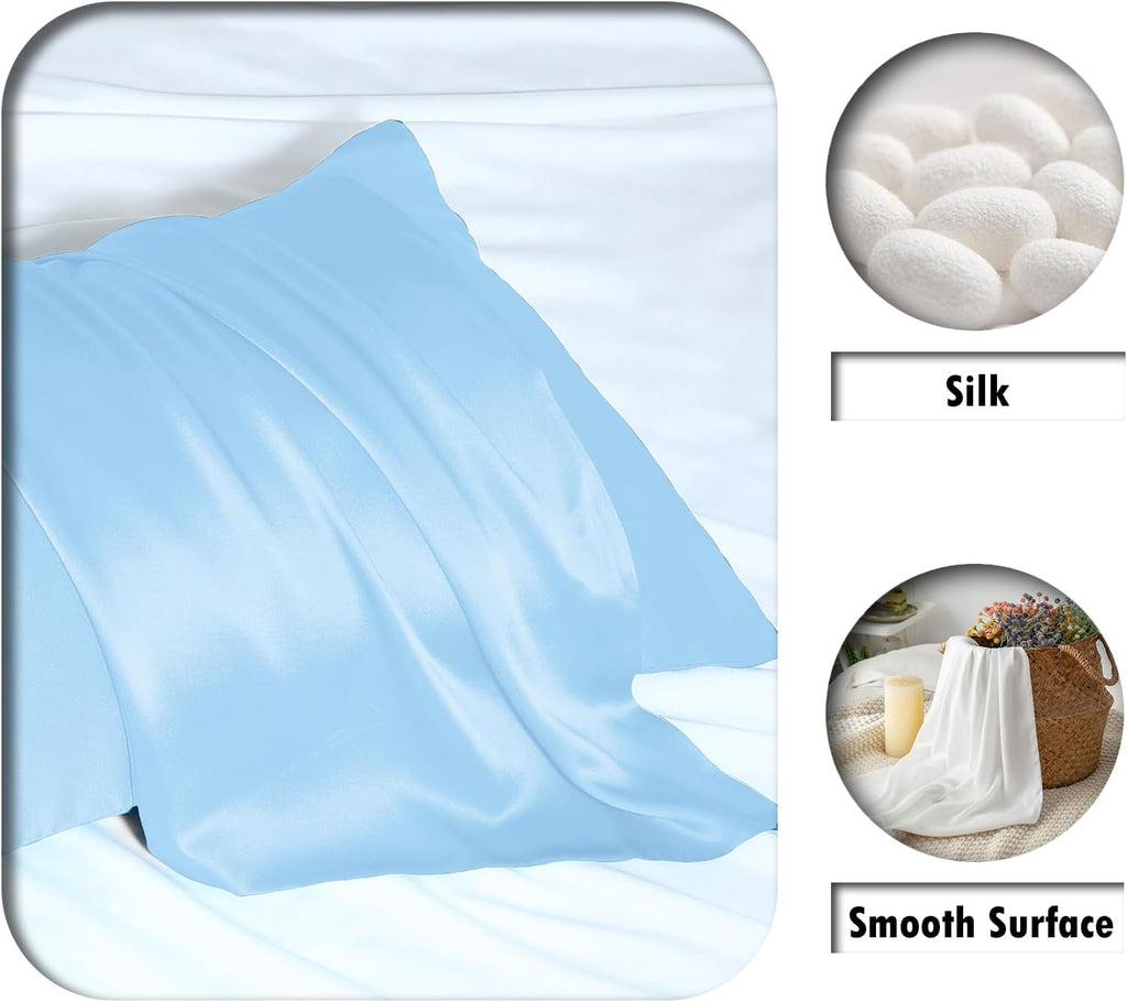 Mulberry Silk Pillow Cases for Hair and Skin Queen Size Silk Pillowcase with Zipper Soft Breathable Smooth Cooling Satin Silk Pillow Covers for Sleeping (Sky Blue,20"X 30",1Pcs)