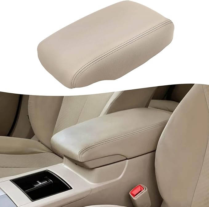 KBH Center Console Cover Replacement for Toyota Camry 2007 2008 2009 2010 2011, Vinyl Leather Armrest Upholstery, Anti-Scratch, Bisque Tan (Leather Part Only)