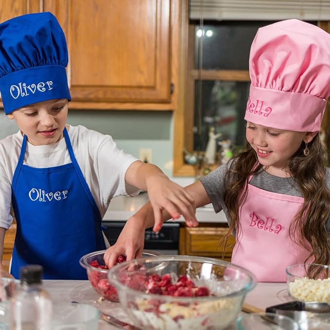 Personalized Embroidered Made In The USA - Add A Name Child Apron and Hat Set - Toddlers & Kids Sizes…