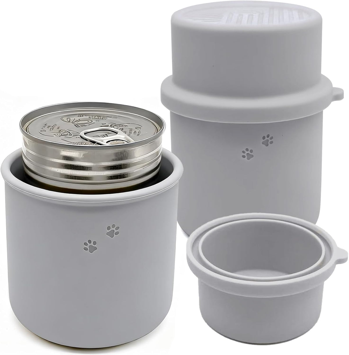 Original Canned Dog Food Storage Container | Silicone Can Cover Pet Food Sealer | BPA Free, Airtight, Dishwasher & Freezer Safe (2 Pcs Grey)