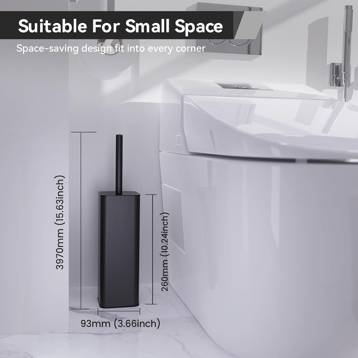 DOWRY Toilet Bowl Brush and Holder for Bathroom Storage Organization Deep Cleaning Covered Brush Cleaner Black Toilet Brush with 2 Brush Holders,Black Square
