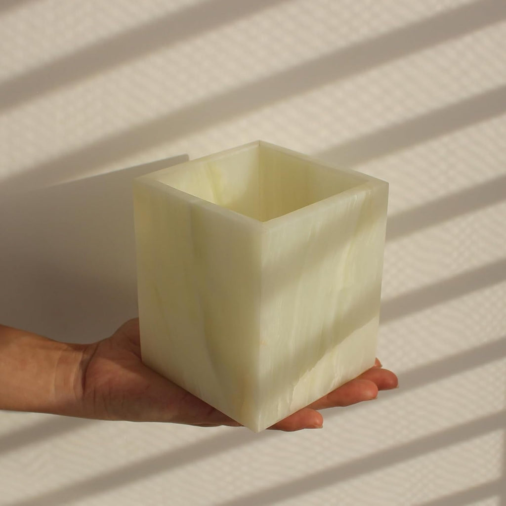 Natural Light Green Onyx Toothbrush Holders for Bathroom, Marble Makeup Brush Holder Countertop Organizer