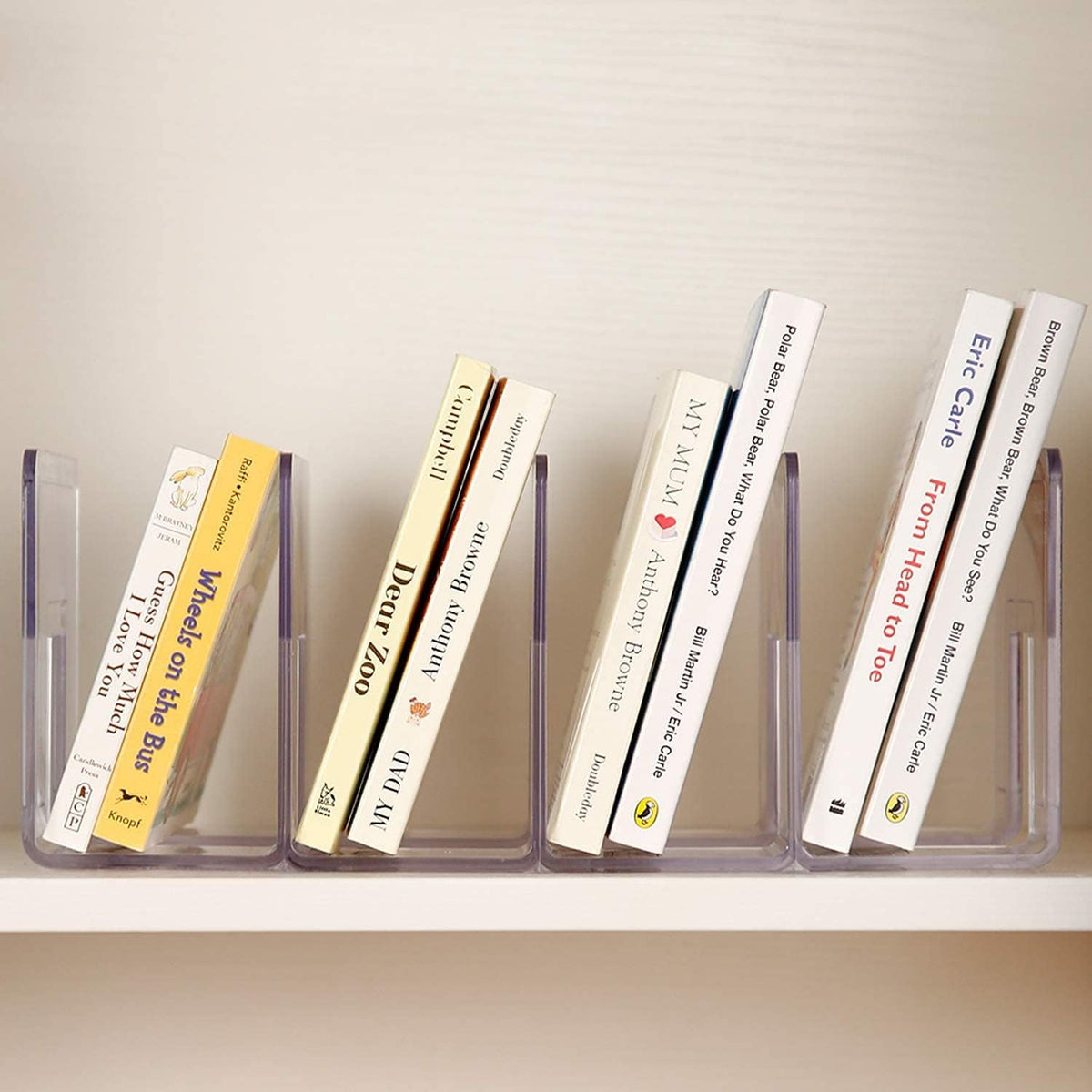 YAGELI Clear Acrylic Desk File Sorter Purse/Handbag Organizer Clutch Divider Mesh Folder Office Supplies Stand Bookshelf (3 Sections) (2Pack-4Sections)