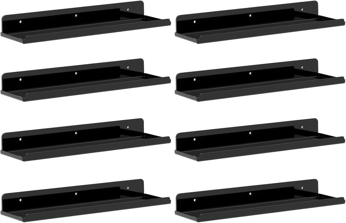 Lifewit Floating Shelves for Wall, 8 Pack Black Acrylic Shelf 15" Room Decor for Bookcase/Vinyl Record Display/Photo/Picture in Bedroom, Living Room, Bathroom, Kitchen Storage and Organization