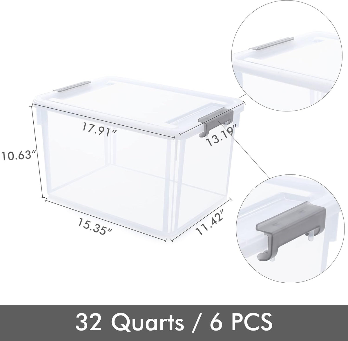 Citylife 6 Packs 32 QT Plastic Storage Bins with Lids Large Stackable Storage Containers for Organizing Clear Storage Box for Garage, Closet, Kitchen