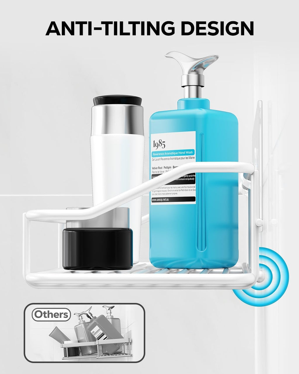 Nieifi Shower Caddy Shelf with Hooks Storage Rack Organizer Adhesive Stainless Steel Without Drilling for Bathroom, Lavatory, Washroom, Restroom, Shower, Toilet, Kitchen - 2 Pack (White)