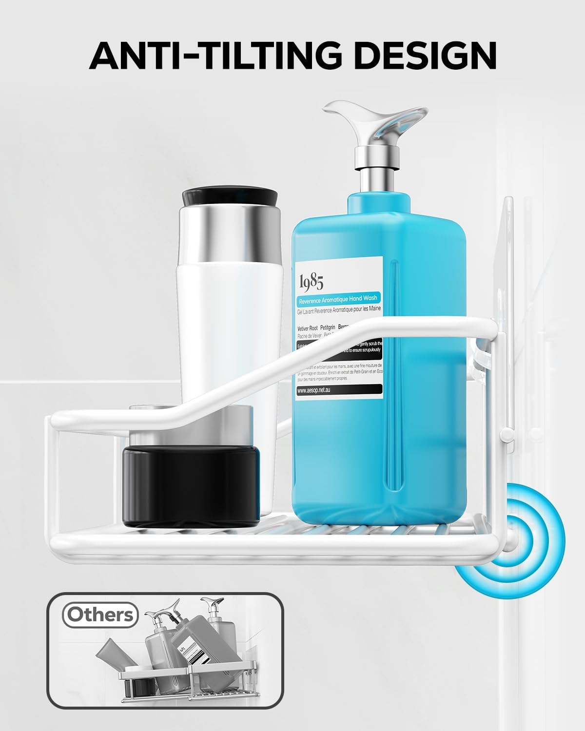 Nieifi Shower Caddy Shelf with Hooks Storage Rack Organizer Adhesive Stainless Steel Without Drilling for Bathroom, Lavatory, Washroom, Restroom, Shower, Toilet, Kitchen - 2 Pack (White)