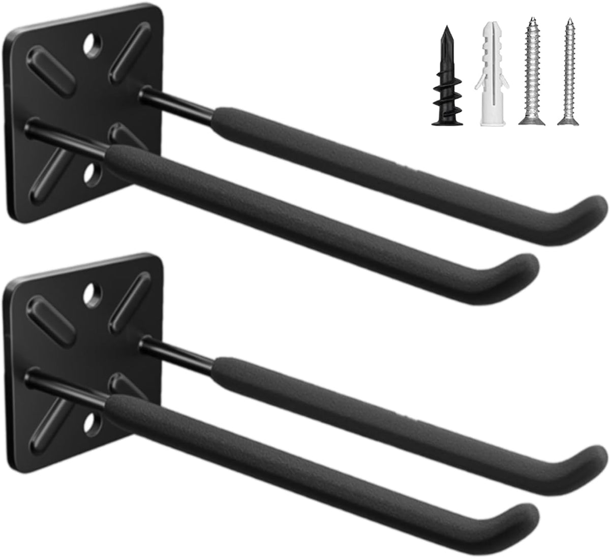 Heavy Duty Garage Hooks and Tool Organizer, Wall Mount Utility Storage Hangers for Car Tires, Ladders, Chairs, Garden Tools, Power Tools and More（2PC-12.4 Inches）
