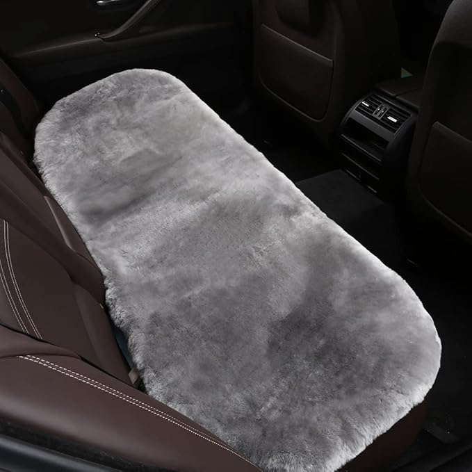 LLB Genuine Sheepskin Car Seat Cushion Seat Covers for Cars Trucks SUV Comfort Seat Protector Pad for Car Driver Seat Car Accessories (Grey, 2 Front Seat Cushions & Bench Seat Cushion-3 Pcs)