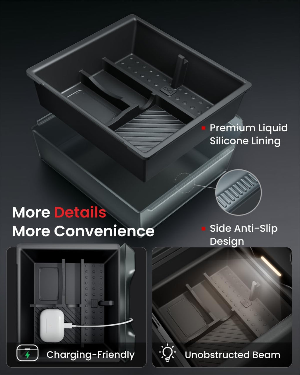 REEVAA 2026 Tesla New Model Y Juniper Accessories - Center Console Organizer [Maximized Space | OEM Fit & Noise-Free] 2-Layer Material, Fit for Model Y 2025-2026, 4PCS, Black