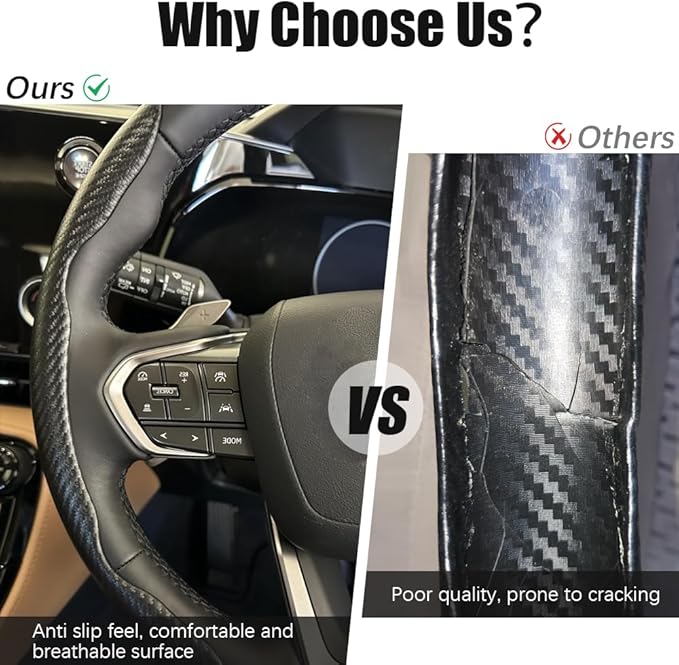 Pincuttee Carbon Fiber Steering Wheel Cover - 3PC Universal Non Slip Steering Wheel Protector, Matte Black