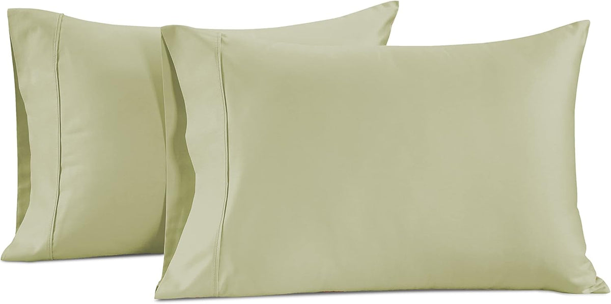 LANE LINEN Queen White Pillow Cases Set of 2, 100% Egyptian Cotton Cases, Sateen, White- Perfect for Home, Hotels & Hospital Use, Standard Size - Seafoam