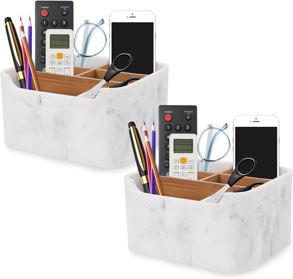 Desk Organizers, Marble Remote Holders for Table, Modern Office Controller Pen Phone Holder Organizer, Stylish Caddy and Storage Accessories for Bedside Nightstand Desktop Coffee Table