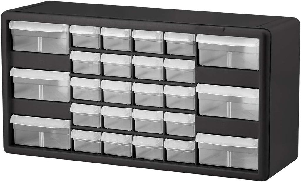 Akro-Mils 26-Drawer Plastic Drawer Storage Cabinet for Garage Organization, Bead Organizer, Building Bricks Storage, Teacher Toolbox, Makeup Organizer, 20" W x 6" D x 10" H, 10726 Black