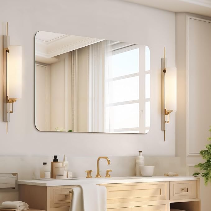 Mirrorons 40 x 30 Bathroom Mirror, Rounded Corner Frameless Mirror, Modern