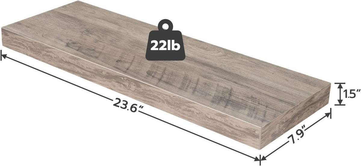 HOOBRO Floating Shelves for Wall, Wall Mounted Shelf Set of 2, 23.6" Hanging Shelf with Invisible Brackets, for Wall in Bathroom, Bedroom, Toilet, Kitchen, Living Room, Office, Greige BG60BJ01G1
