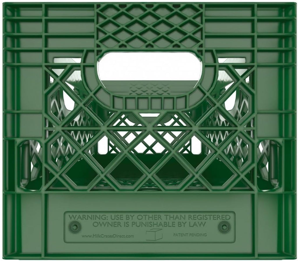 Heavy Duty Plastic Storage Milk Crates, Stackable Utility Organizer Bins, 19x11x13 Inches, 6 Pack, Made in USA, 24 Qt/6 Gallon Capacity (Green)