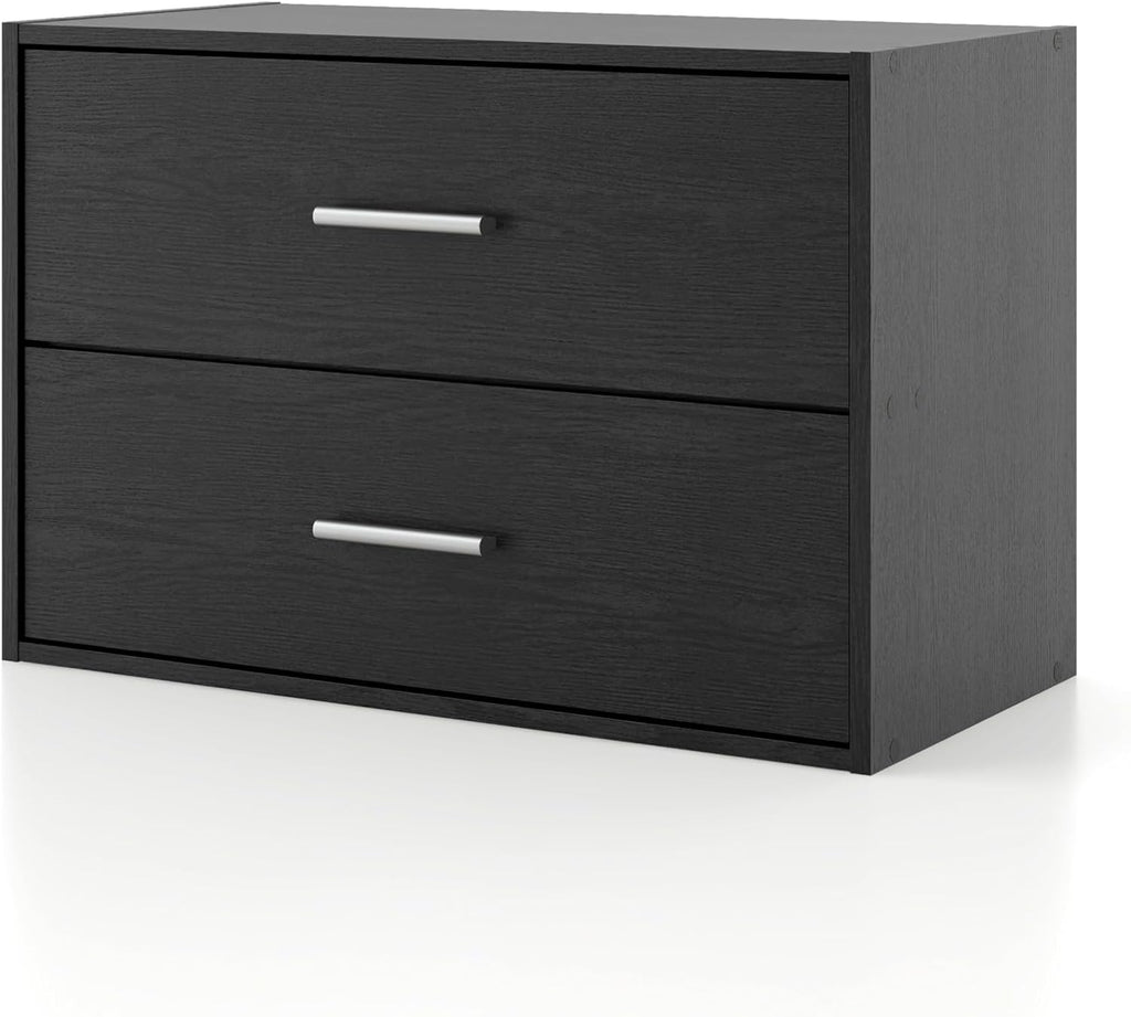 Homes: Inside + Out Apexa 2-Drawer Wooden Stackable Storage Drawers, Small Food Pantry Cabinet, Cajonera De Madera, Underbed Drawer Dorm Teen Room Decor & Bedroom, Home Office, Kitchen, Black
