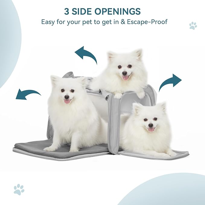 PETSFIT Dog Carrier Cat Carriers for Puppies, Medium Cats up to 25Lbs, Travel Soft Sided Pet Carrier (Large, Grey)