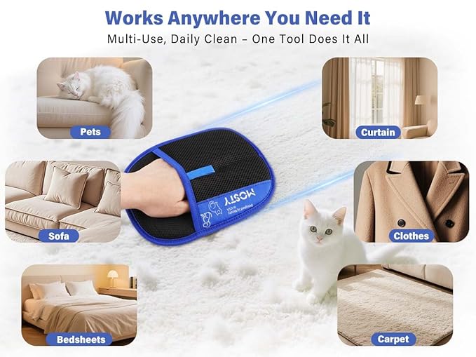2Pcs Pet Hair Removal Glove,Double Sided Electrostatic, Reusable Cat & Dog Hair Remover Mitt for Furniture, Couch, Carpet, Car Seat, Quick Cleaning Grooming Glove