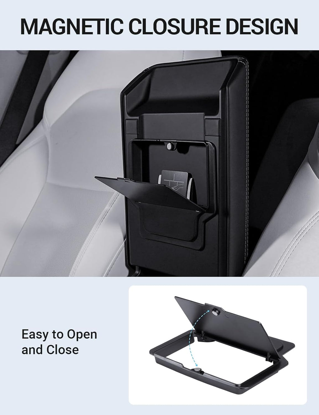 Motrobe 2026 Tesla Model Y Tesla Model 3 Center Console Organizer Tray Cup Holder Magnetic Armrest Hidden Storage Box Model 3 Highland Model Y Juniper (Standard/Premium/Performance) Accessories 4PCS