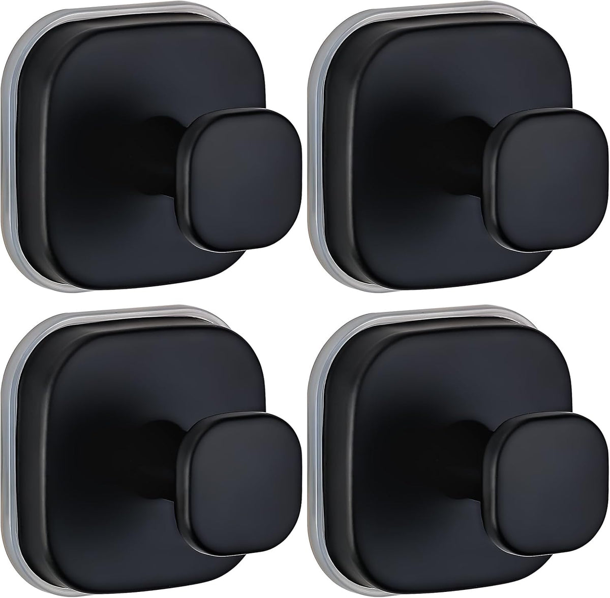 Suction Cup Hooks for Shower - Resuable Bathroom Hooks for Towels, Robes & Loofah - No-Drill Mounting on Kitchen,Walls,Metal,Glass,Mirrors,Tile & Smooth Non-Porous Surfaces (4, Matte Black)