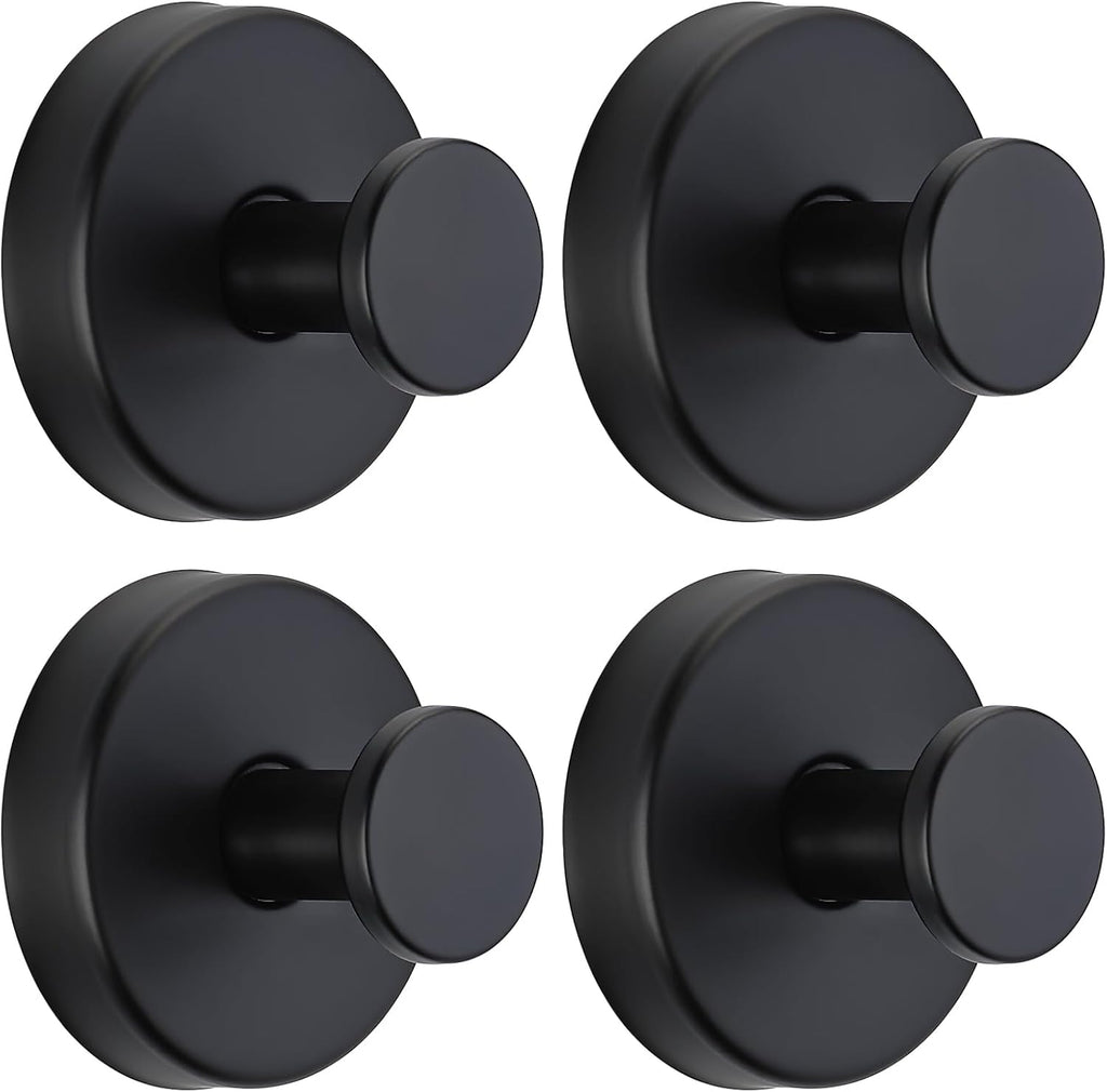 Suction Cup Hooks for Shower No-Drill Bathroom Hooks for Towels, Robes, Loofah Mountable on Bathroom Walls, Kitchen, Glass, Mirrors, Tile and Smooth,Non-Porous Surfaces (4, Matte Black)