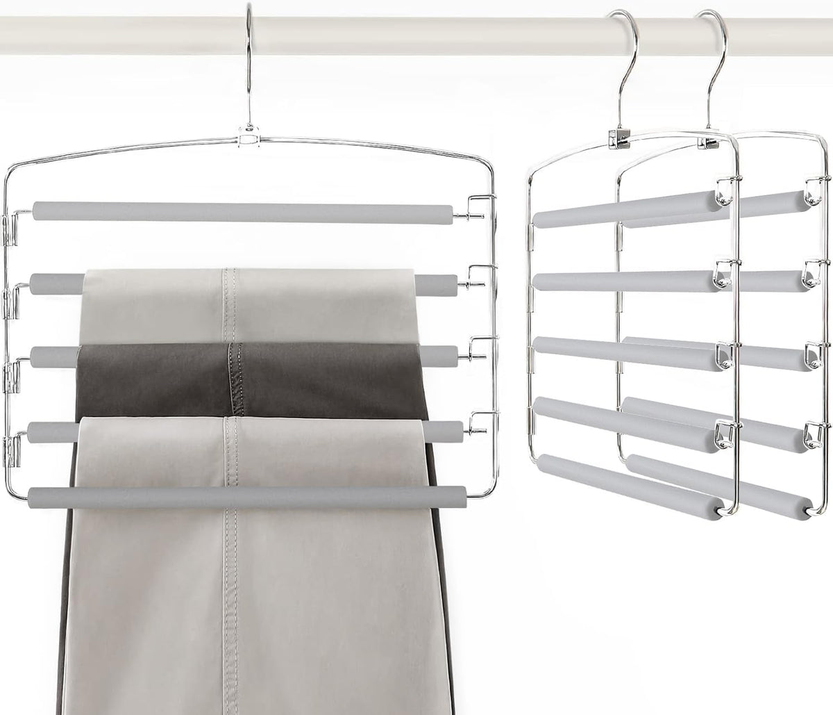 TOPIA HANGER Pants Hangers Space Saving, 3-Pack Swing Arm Pants Organizer for Closet, Non-Slip Foam Padded Organizer Hanger for Multi Slacks, Jeans, Trousers, Skirts, Scarfs (Grey)-CT27G