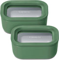 Caraway 2pc Glass Food Storage Set - 2.6 Cup Food Containers (2) - Non-Toxic Ceramic-Coated Glass - Air Release Technology - Compact & Stackable Design - Sage