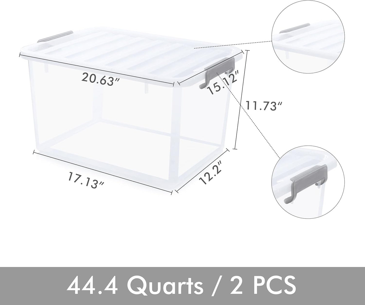 Citylife 44.4 QT Plastic Storage Bins with Latching Lids Stackable Storage Containers for Organizing Large Clear Storage Box for Garage, Closet, Classroom, Kitchen, 2 Packs