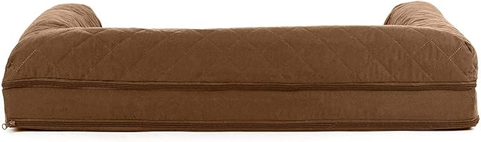 Furhaven Cooling Gel Dog Bed for Large/Medium Dogs w/ Removable Bolsters & Washable Cover, For Dogs Up to 55 lbs - Quilted Sofa - Toasted Brown, Large