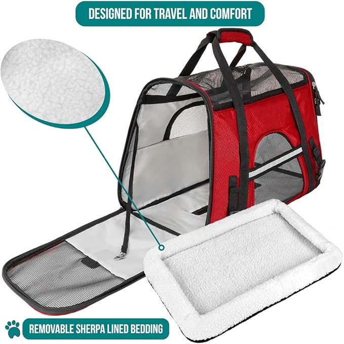PetAmi Airline Approved Pet Carrier for Cat, Soft Sided Dog Carrier for Small Dogs, Cat Travel Supplies Accessories for Indoor Cats, Ventilated Pet Carrying Bag Medium Large Kitten Puppy, Large Red