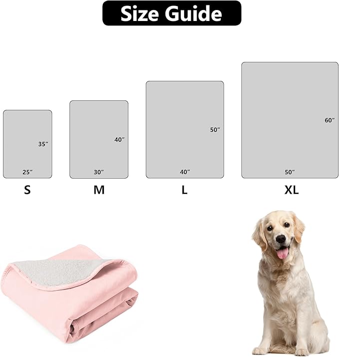 Bigbeer Waterproof Dog Blankets for Medium Dogs, Washable Pet Blanket for Indoor Cats, Plush Sherpa Puppy Throw Furniture Protector for Bed Couch Sofa(30"x40",M,Pink)
