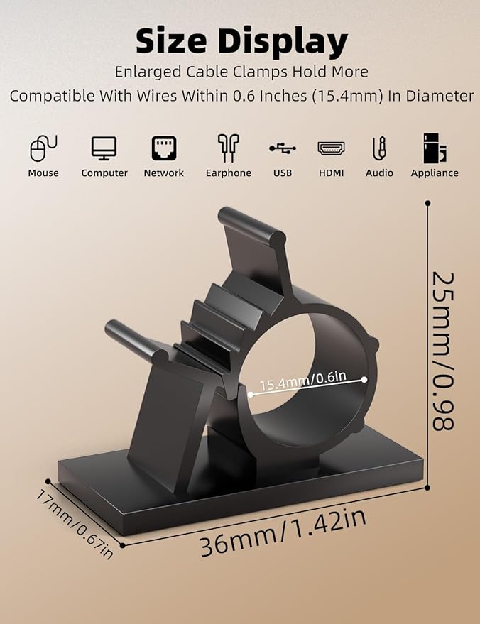 Viaky 30Pcs Black Wire Clips Self Adhesive Cables Clamps Adjustable Cable Organizer Cord Holder for RV, Car, Workshop, Electrical Ethernet, Audio Cables
